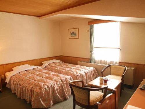 a hotel room with a bed and a window at ホテルサンモリッツ志賀 in Shiga Kogen