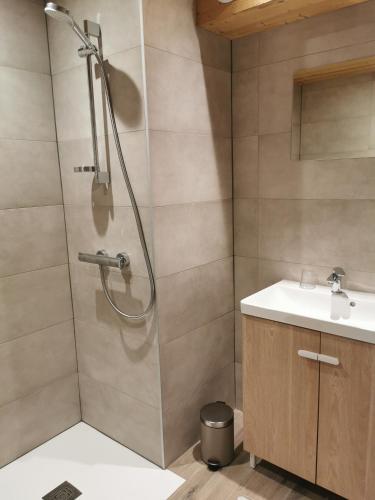 a bathroom with a shower and a sink at Hôtel du Lac des Confins in La Clusaz