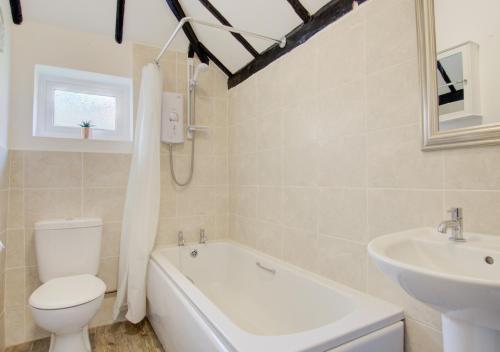 a bathroom with a toilet and a sink and a bath tub at Tinkers Cottage in Dunwich