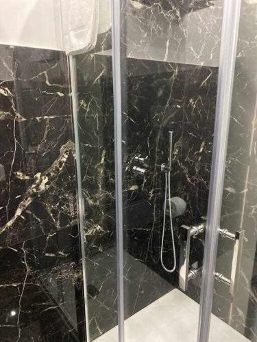 a shower with a glass door in a bathroom at Residenza da Zia Donata in Ercolano