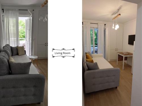 een woonkamer met een bank en een stoel bij Il Mare Apartment in Herceg-Novi