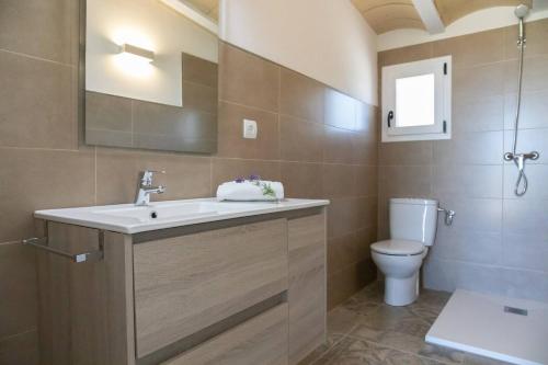 a bathroom with a sink and a toilet at Santolina - Casa Rural en l'Ampolla con piscina privada, jardín y barbacoa - Deltavacaciones in L'Ampolla
