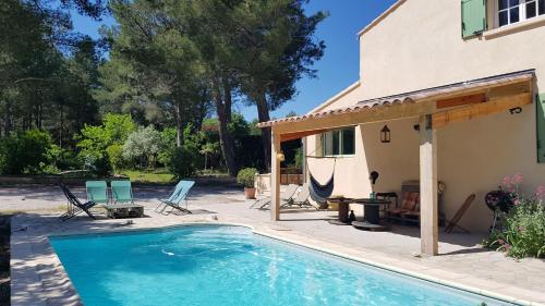une piscine devant une maison dans l'établissement Chambre d'hôte BB proche d'Aix en Provence, à Éguilles