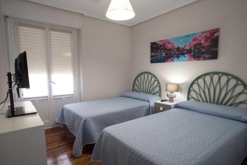 a hotel room with two beds and a television at Apartamento Pinbal in Haro
