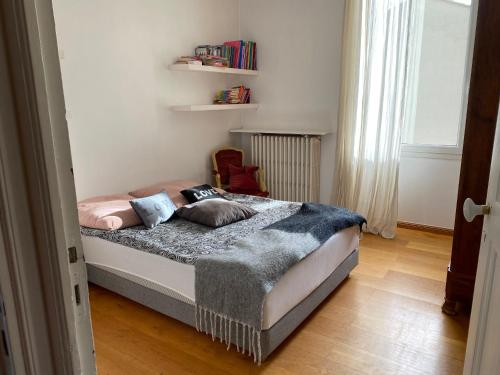 uma cama com duas almofadas num quarto em Maison Cavaillon, 5 pièces, 8 personnes - FR-1-708-49 em Cavaillon