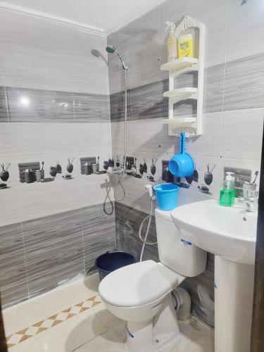 y baño con aseo y lavamanos. en Appartement de luxe Nour, en Fez