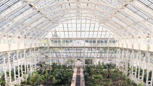 an indoor greenhouse with a glass ceiling and plants at My Richmond London SUPER KING Size Bed in Kew