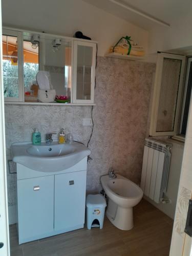 a bathroom with a sink and a toilet at La casina del ponte in Passo Corese