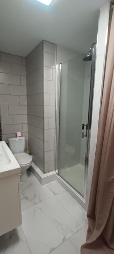 サン・シプリアンにあるAppartement cosy à deux pas du portのバスルーム(シャワー、トイレ付)