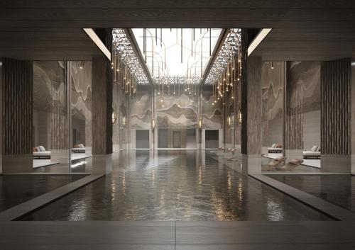 a rendering of a lobby with a pool of water at Four Seasons Hotel Rabat at Kasr Al Bahr in Rabat