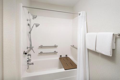 a bathroom with a shower and a white tub at Holiday Inn Express Knoxville-Strawberry Plains, an IHG Hotel in Knoxville