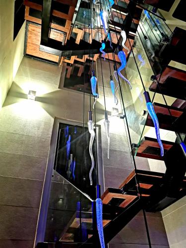 an overhead view of a living room with blue lights at Hill Valley Asilah - Luxury Living & Boutique Hotel in Asilah