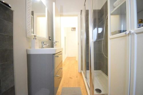Un baño con lavabo, ducha e inodoro. en Piccolo Angolo in Città, en Castenaso