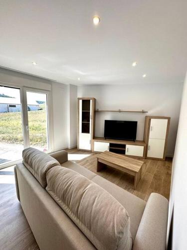 阿吉拉爾德坎波奧的住宿－Apartamento La Muralla 2D，带沙发和电视的客厅