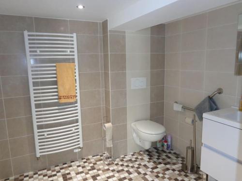Baño pequeño con aseo y lavamanos en Appartement indépendant dans villa accessible PMR, en Saint-Chamond