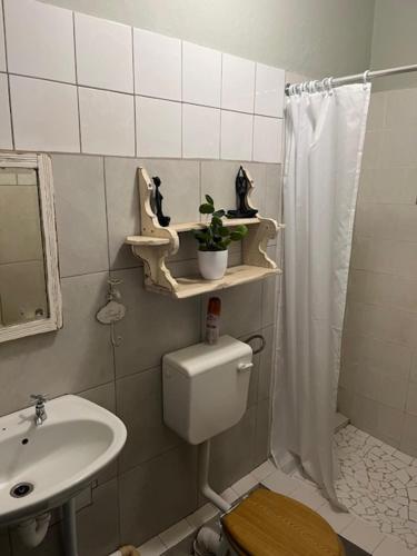 une salle de bain avec toilettes, lavabo et douche dans l'établissement Self Catering Unit, à Hallack Rock