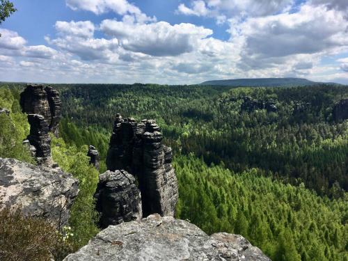 a view of the forest from the top of a mountain at Lovely fully-equipped studio in Tisá village. Rocks only 5 minutes walk in Tisá