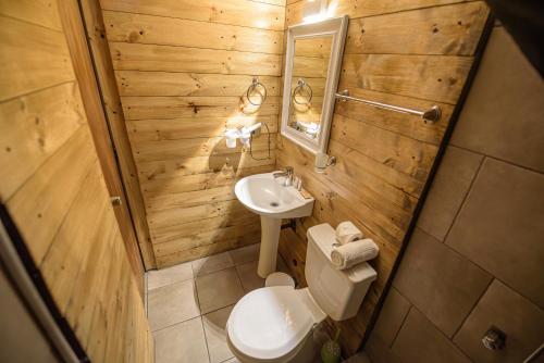 a small bathroom with a toilet and a sink at Santa María Express in Santiago