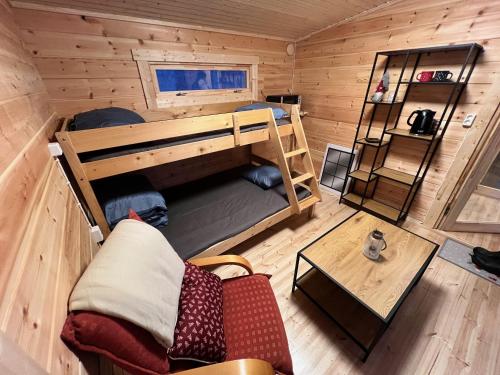 Habitación pequeña con litera y mesa en Aurora Room, en Ivalo