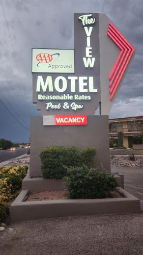 a sign for an approved motel forresponsible requests for food and gas at The View Motel in Cottonwood