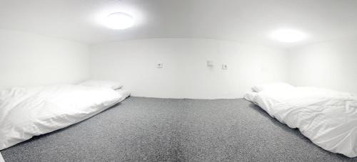 dos camas sentadas una al lado de la otra en una habitación en Wohnung alleinige Nutzung 30qm 4 Schlafplätze Wiesbaden, en Walluf