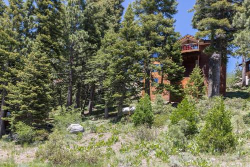 a house in the woods with trees at Juniper at Alpine - Private Hot tub, Pet Friendly & Free Shuttle to Slopes in Olympic Valley