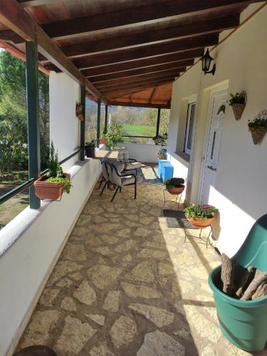 an outdoor patio with chairs and a table at VILLA DOROTHY STUDIO in Delfoi