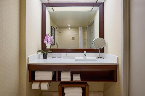 baño con lavabo y espejo grande en Renaissance Los Angeles Airport Hotel, en Los Ángeles