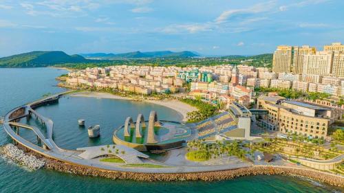 an aerial view of a city with a body of water at Sky Hotel in Phu Quoc