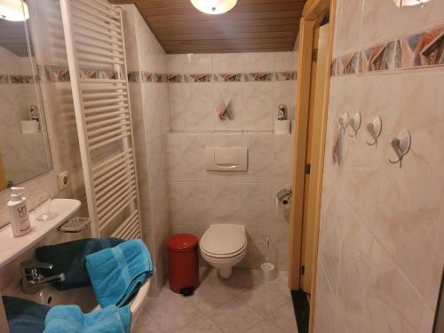 łazienka z toaletą i umywalką w obiekcie Appartement Canberra. w mieście Bergen aan Zee