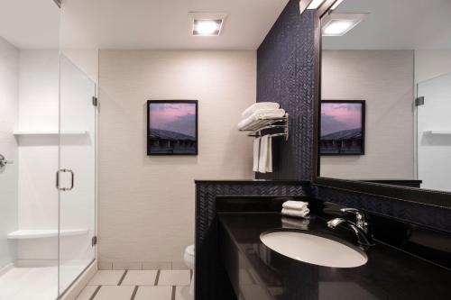 y baño con lavabo y espejo. en Fairfield Inn & Suites by Marriott Akron Fairlawn, en Montrose