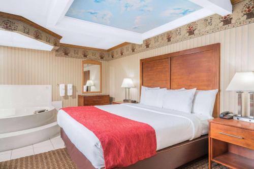 um quarto de hotel com uma cama e uma banheira em Baymont by Wyndham Kasson Rochester Area em Kasson