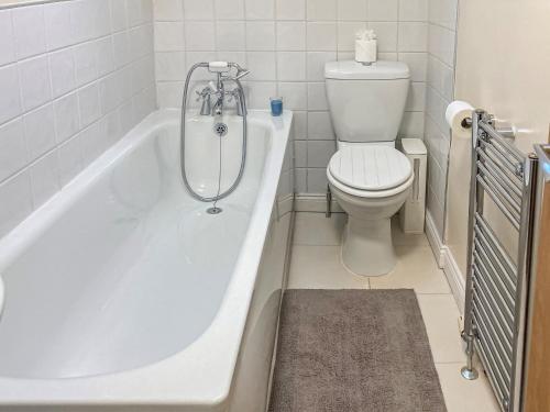 a bathroom with a toilet and a bath tub at Low Stonebank Cottage-uk41027 in Hunwick
