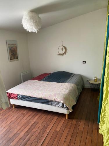 ein Schlafzimmer mit einem Bett in einem Zimmer in der Unterkunft Appartement chaleureux au cœur de la ville in Saintes