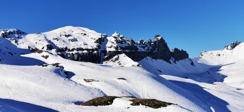 a snow covered mountain with a blue sky at Casa Bereca in Flims