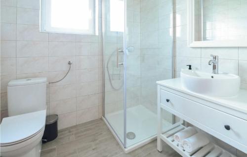 La salle de bains est pourvue de toilettes, d'un lavabo et d'une douche. dans l'établissement Amazing Apartment In Kasic With Wifi, à Kašić