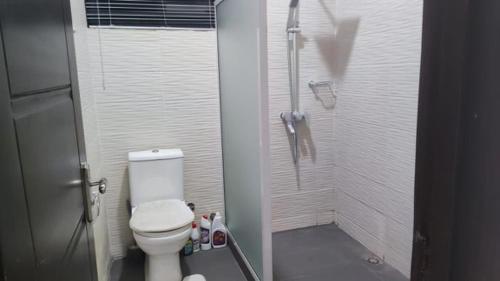 een kleine badkamer met een toilet en een douche bij Modern Haven in Tema