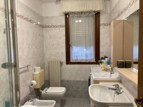 La salle de bains est pourvue de toilettes, d'un lavabo et d'un miroir. dans l'établissement Civico 14 a Bologna, à Castel Maggiore
