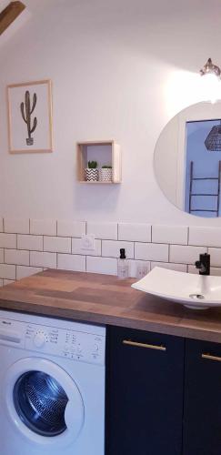 une cuisine avec une machine à laver et un évier dans l'établissement Studio cosy, centre historique, à Malestroit