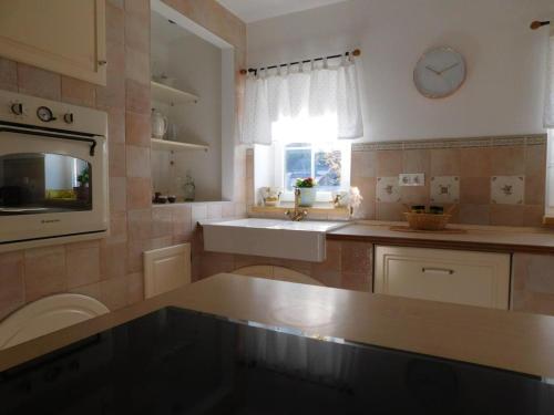 a kitchen with a sink and a microwave at Lea in Samobor