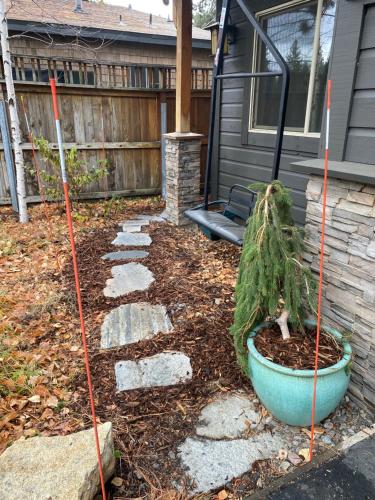 a garden with a potted plant in a yard at Lake Tahoe Luxury Guest Quarters in South Lake Tahoe