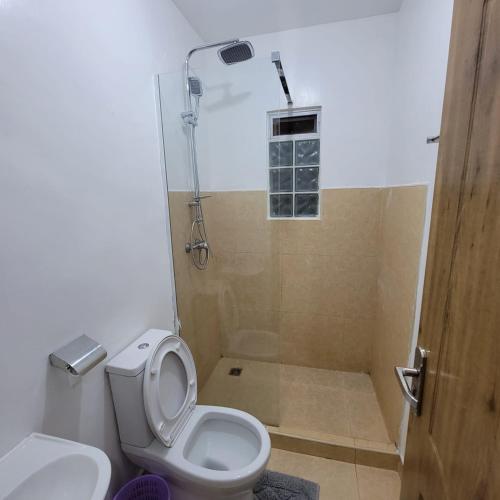 a bathroom with a toilet and a shower at Unity Homes G in Eldoret