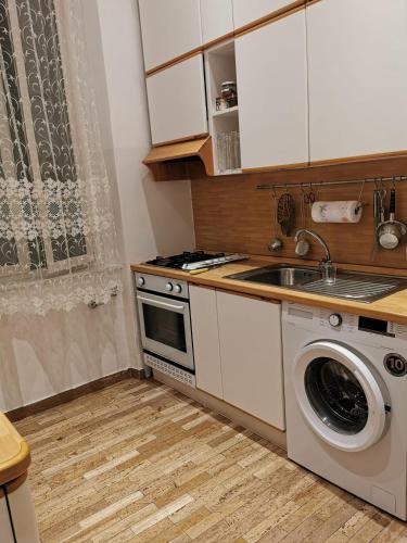 una cucina con lavatrice e lavandino di La Casetta a Roma