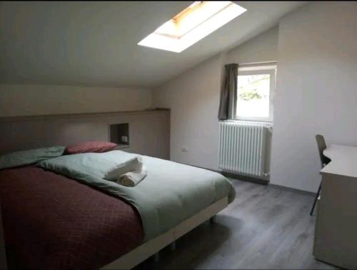 a bedroom with a large bed and a window at Terra e Radici_ Betula in Spriana