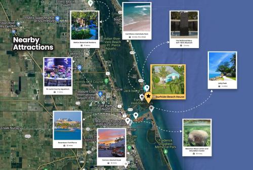 a map of the vicinity of attractions at Wake Up to Waves - Oceanfront Condo - 2 BD-2BA in Fort Pierce