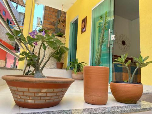 a group of potted plants sitting on a floor at Residencial Morro de São Paulo in Morro de São Paulo