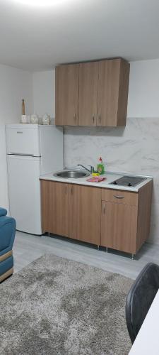 Kuchyň nebo kuchyňský kout v ubytování Fontana Apartman