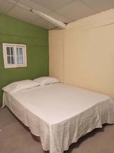 Bett in einem Zimmer mit grüner Wand in der Unterkunft Don Chacon Fest in Volcán