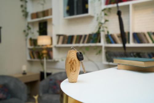 a wooden object sitting on top of a table at Zimmer Boutique Hotel in Baku
