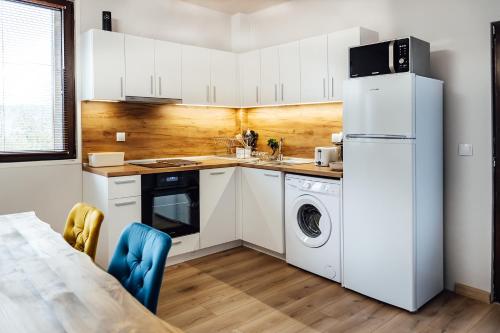 a kitchen with a refrigerator and a washer and dryer at VILLA MEDI boutique in Sapareva Banya